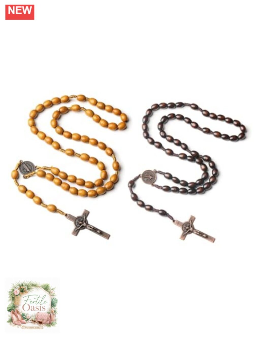 Wooden Rosary Necklace for Women Catholic Prayer Jewelry Religious Cross Pendant